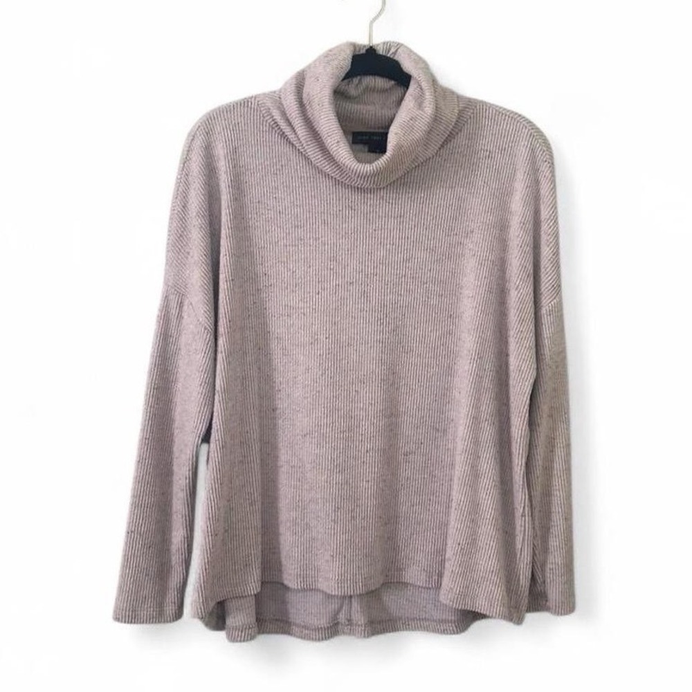 Soft Ribbed Cream & Tan Cowl Neck Sweater Top